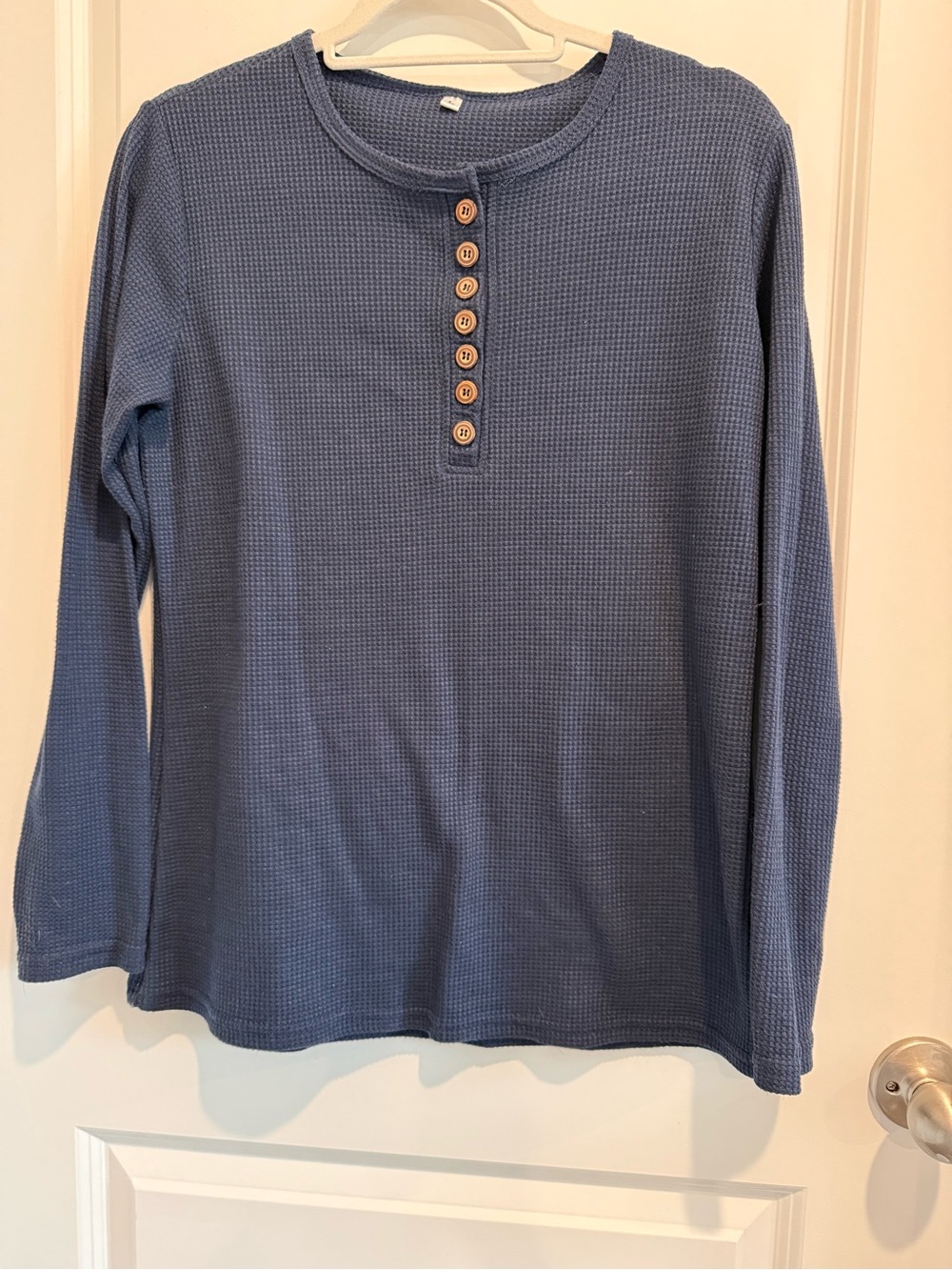 Kids Long-Sleeve Waffle Henley Shirt - Blue